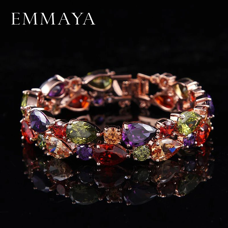 Emmaya Factory Price Mona Lisa Multicolor Cubic Zircon Bracelets Bangles Luxury Wedding Bracelets for Women Crystal Jewelry