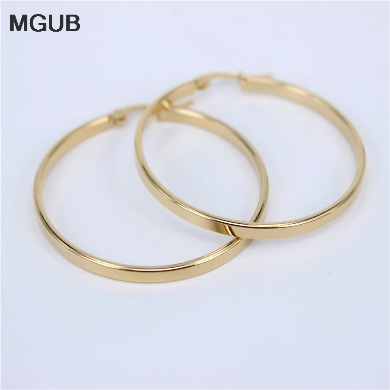 MGUB Diameter 30MM-60MM Stainless Steel Jewelry Big crystal Hoop Earrings Gold Color Circle Round Earrings For Women  LH505