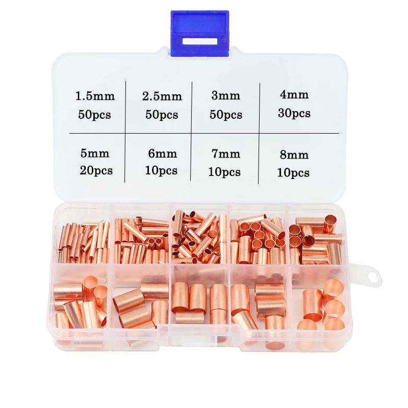 230PCS Copper connecting pipe wire joint small copper tube intermediate joint direct connection pressure pipe cold pressed