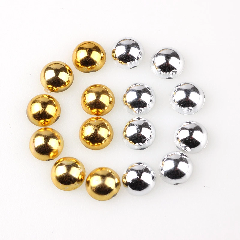 Gold & Silve Color Half Round Pearl  2mm 3mm 4mm 5mm 6mm 8mm 10mm Imitationr ABS Flat Back Pearl For  Nail Art