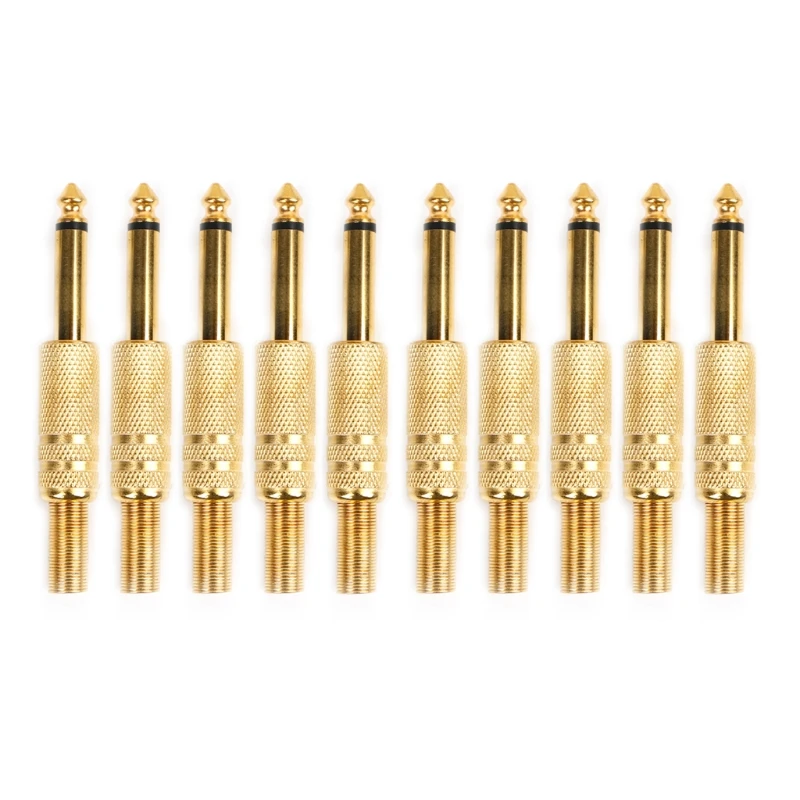 10 Pcs Gold Plated 6.35mm Male 1/4 Mono Jack Plug Audio Connector Soldering L15