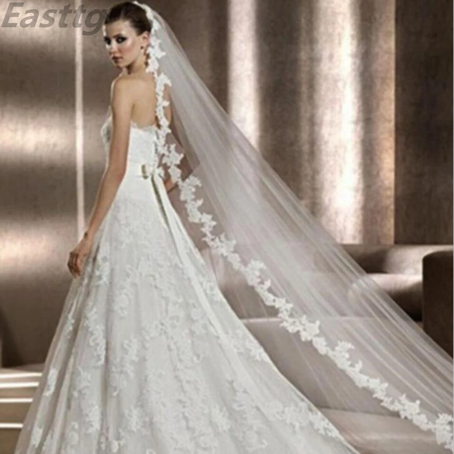 2021 Real Photos White/Ivory Wedding Veil 3m Long Comb Lace Mantilla Cathedral Bridal Veils Wedding Accessories Veu De Noiva