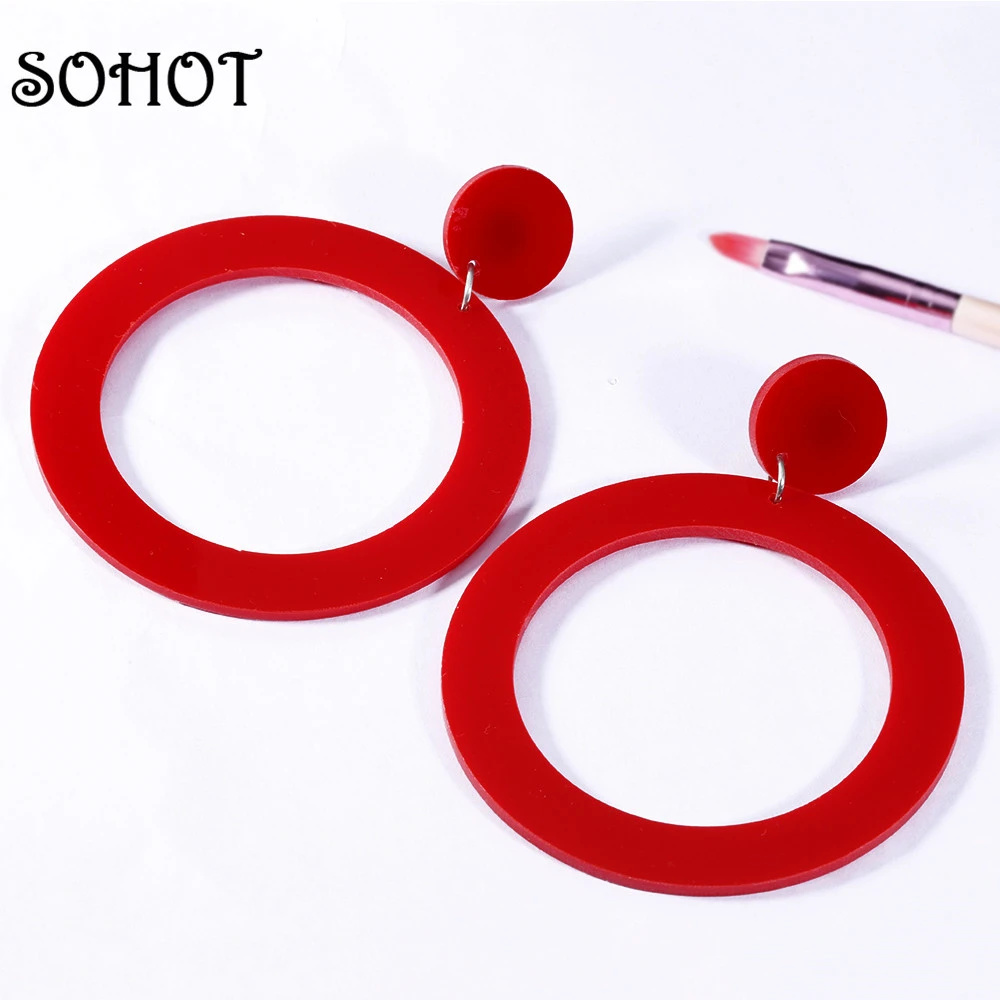 SOHOT 2018 New OL Style Hollow Double Round Hoop Earrings Charming Red Black White Color Women Jewelry Bijoux For Party Gift