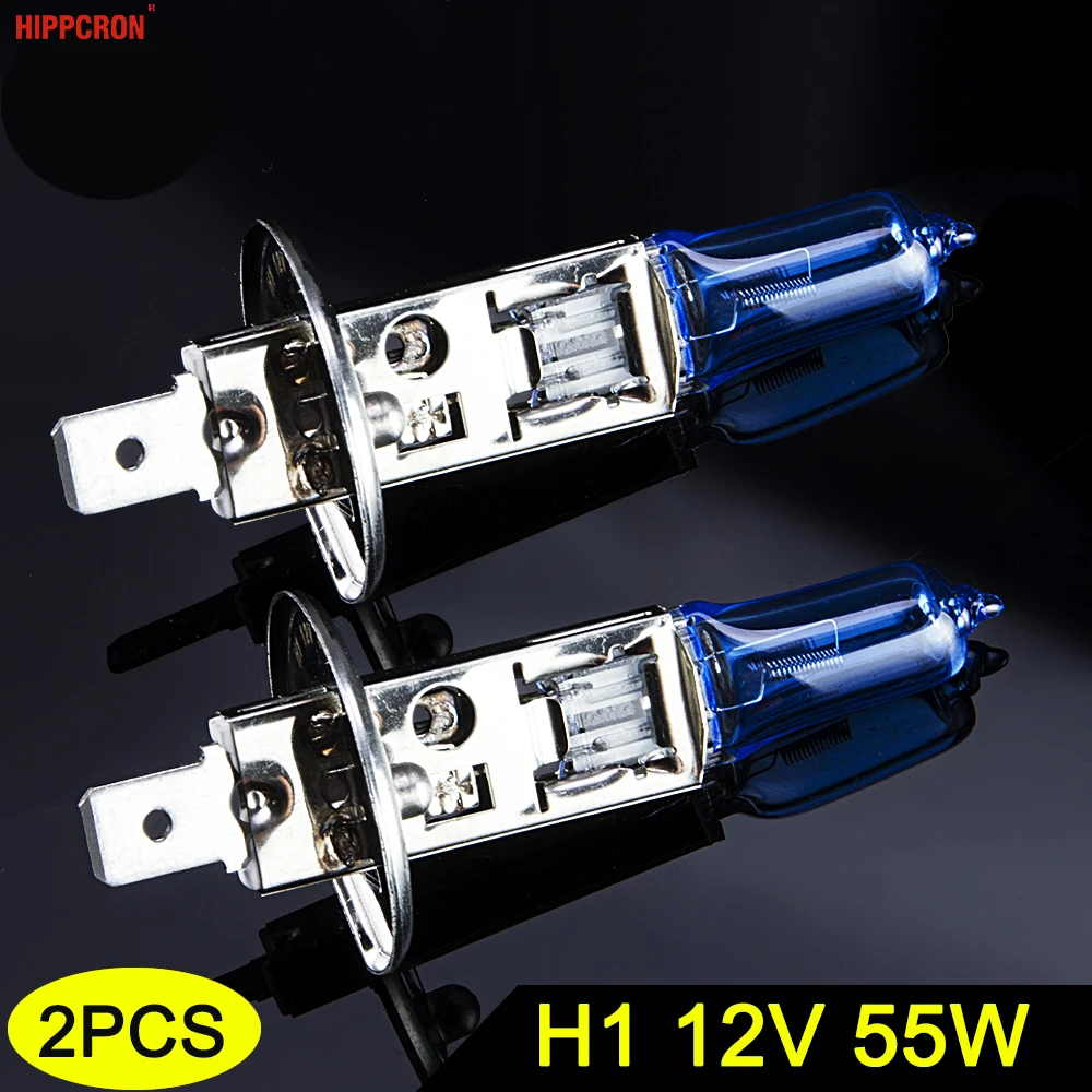Hippcron H1 Halogen Bulb 12V 55W 5000K Dark Blue Quartz Glass Car HeadLight Lamp Super White (2 PCS)