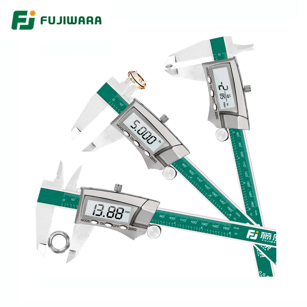 FUJIWARA Digital Display Stainless Steel Caliper 0-150MM 1/64 Fraction / Inch / Millimeter IP54 High-precision 0.01MM