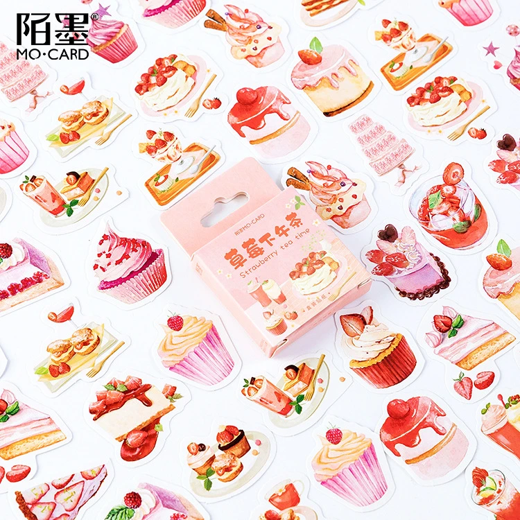 46pcs/pack Strawberry Tea Time Label Stickers Decorative Stationery Stickers Scrapbooking Diy Diary Album Stick Label