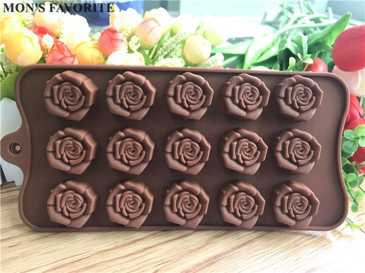 1PCS 15-even Rose Flowers Shaped Silicone Chocolate Mold Cookware Baking Tool Kitchenware Fondant Cake Decoration Tool E810