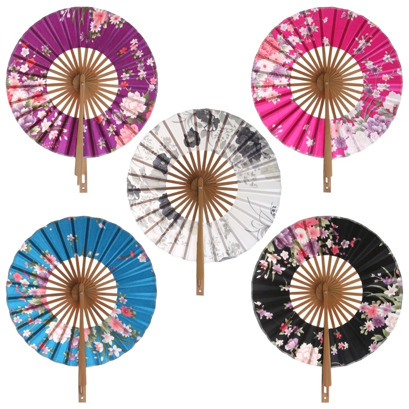 Japanese Sakura Flower Pocket Folding Hand Fan Round Circle Party Decor Gift