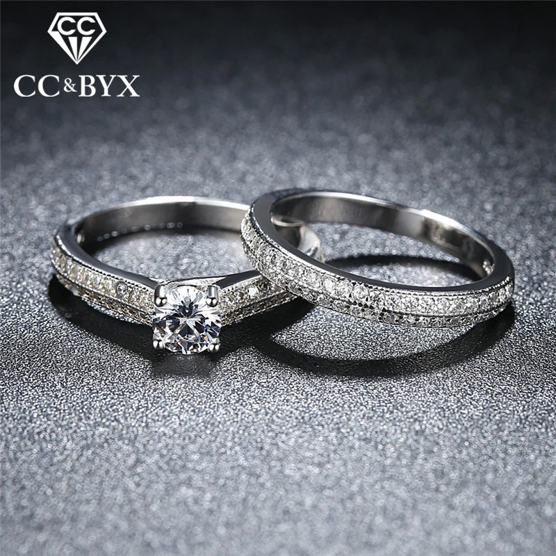 CC Lovers Jewelry 925 Silver Rings For Women Bridal Wedding Engagement Double Couple Simple Set Ring Drop Shipping CC634