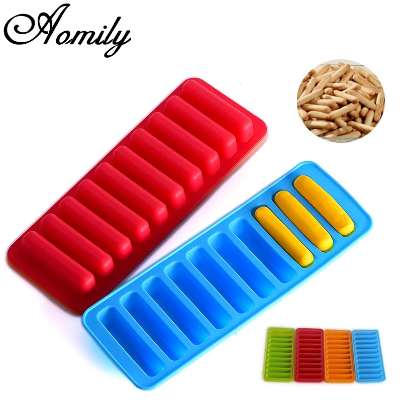 Aomily 10 Holes Finger Shaped Silicon Cookies Chocolate Jelly Candy Cake Bakeware Mold Pastry Bar Ice Block Mould Baking Tools