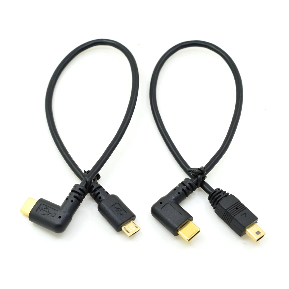 Micro Mini USB Cable 5Pin Male to Male USB 3.1 Type C Elbow to Mini Micro USB 2.0 OTG Data Adapter Converter Charging Cable 25cm