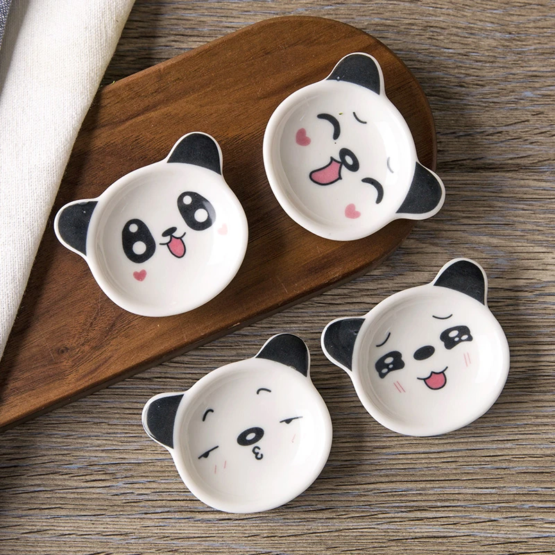 1pc Mini Cartoon Panda Ceramic Small Dish Home Soy Sauce Dish Creative Japanese Tableware Seasoning Saucers