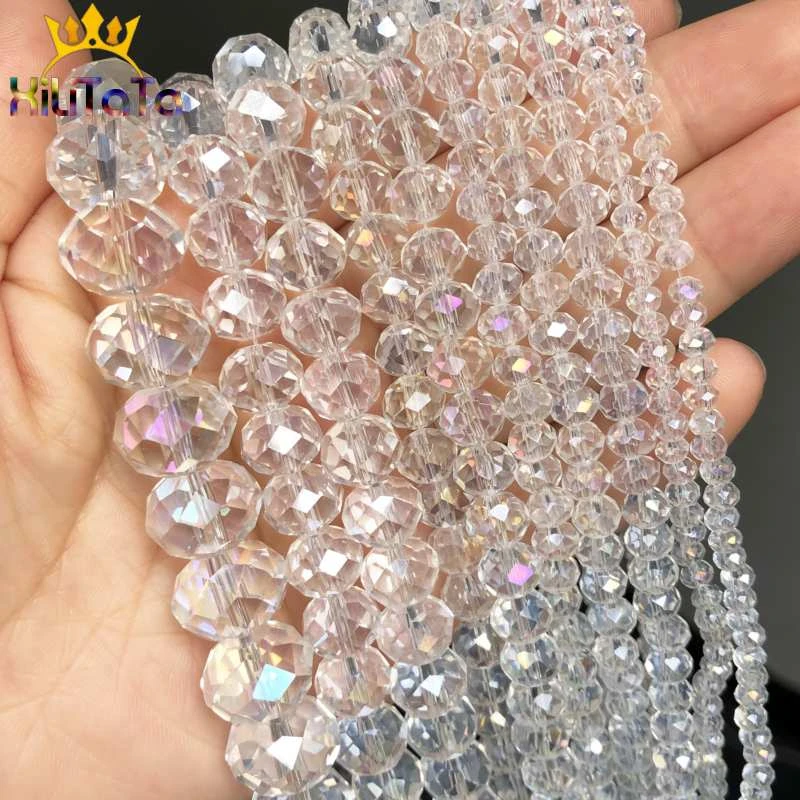 Faceted AB Clear Glass Crystal Rondelle Beads Loose Beads For Jewelry Making DIY Bracelets Necklace Strands 4/6/8/10/12/14mm