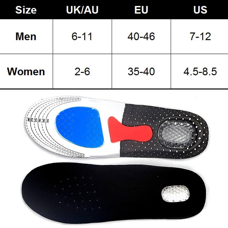 Free Size Silicone Arch Support Foam Sport Shoe Pad Sport Soft Running Gel Shoe Insoles Insert for Men Women Orthotic Cushion