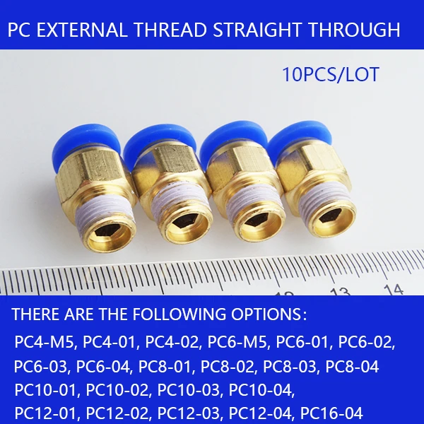10PCS BSPT PC6-01 PC6-02 PC8-02 PC10-02 Air Connectors Male Hose Quick Release Fittings Straight Push In pneumatic Fitting 1/4
