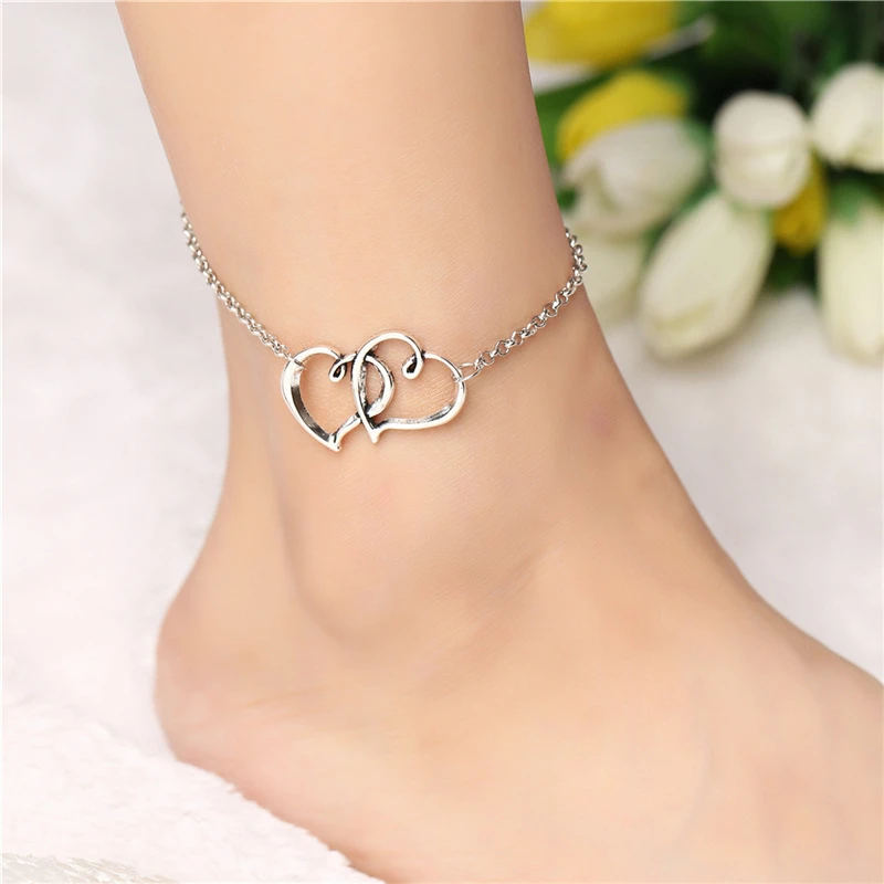 Retro Punk 2020 New Summer Fashion Anklets Wild Love Heart-shaped Double-hearted Anklet Lady Legs Anklet Wholesale