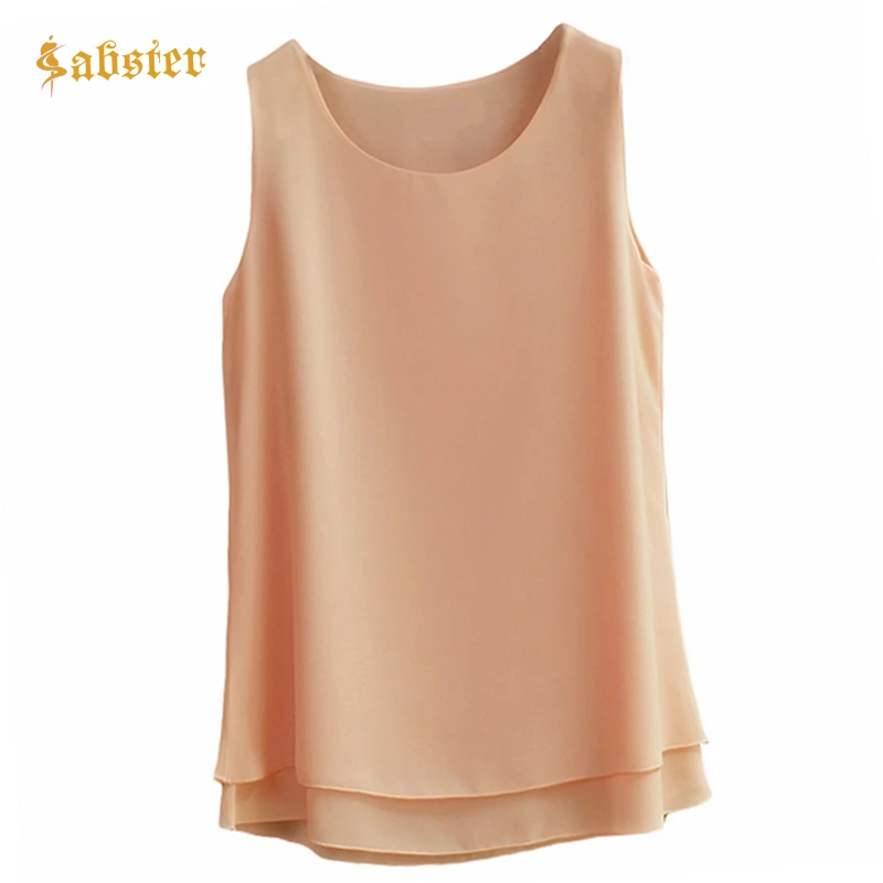 2019 Summer Women Chiffon Blouse Sleeveless O-Neck Casual Female Blouses Plus Size 6XL Solid Color Shirts kz656