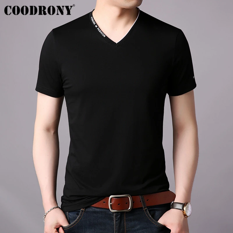 COODRONY T Shirt Men Short Sleeve T-Shirt Men Clothing 2019 Summer Streetwear Casual Men's T-Shirt V-Neck Tee Shirt Homme S95022