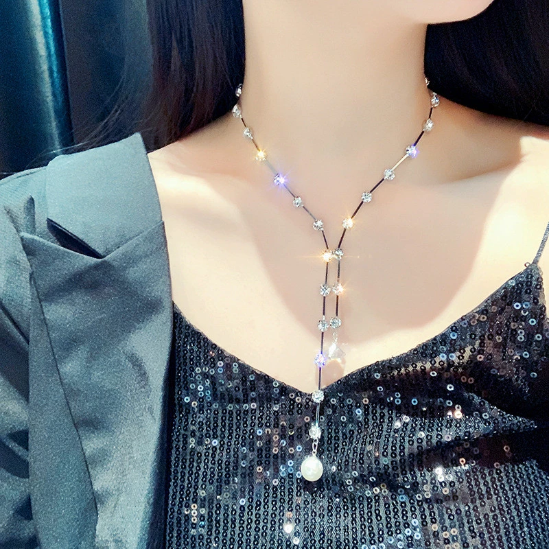 FYUAN Fashion Crystal Choker Necklaces for Women New Bijoux Long Chains Pearl Pendant Necklaces Statement Jewelry Gifts