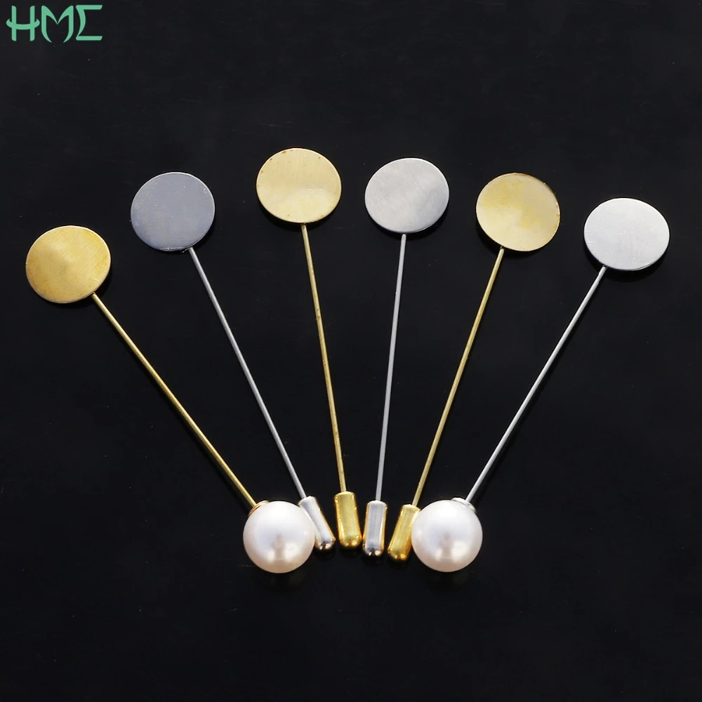 10pcs Gold Rhodium Pearl Alloy Long Brooch Pin Base Blank Tray Bezels Brooches For DIY Lapel Dress Jewelry Making Accessories