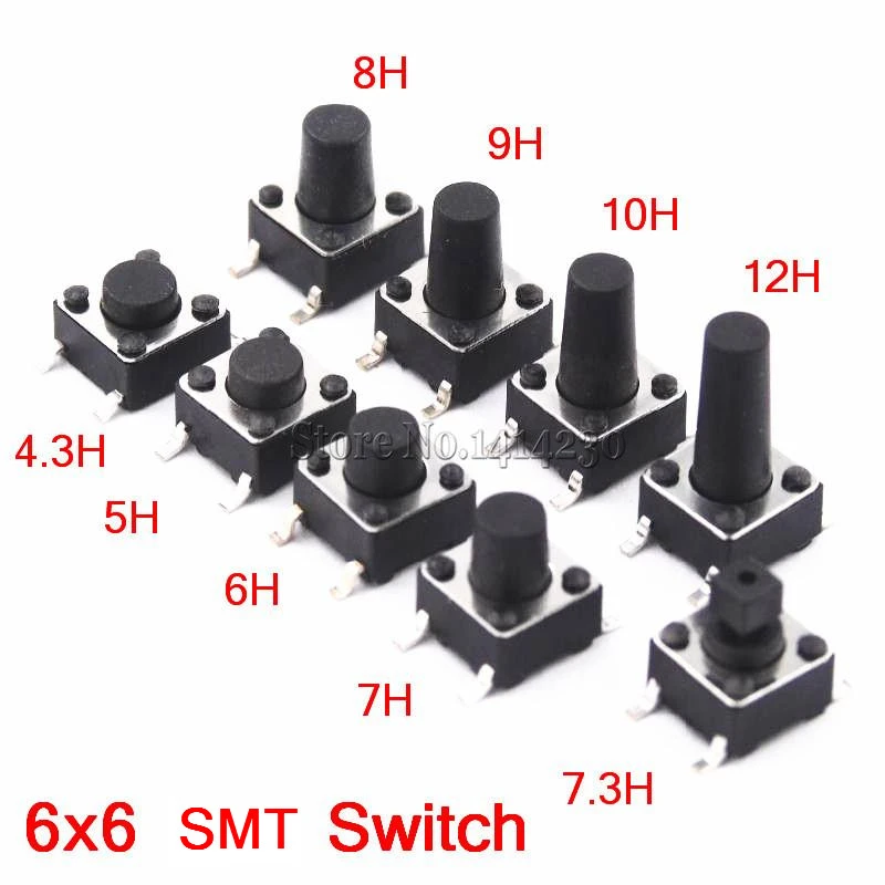 6x6mm Panel PCB Momentary Tactile Tact Mini Push Button Switch SMT 4pin 6x6x4.3/5/6/7.3-12 MM 6*6*4.3MM 5MM 6MM 7MM 8MM - 12MM
