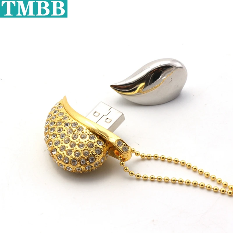 BiNFUL USB flash drive Golden Love Lover Necklace U disk 4GB 8GB 16GB 32G 64G creative personality flash drive memory stick Gift