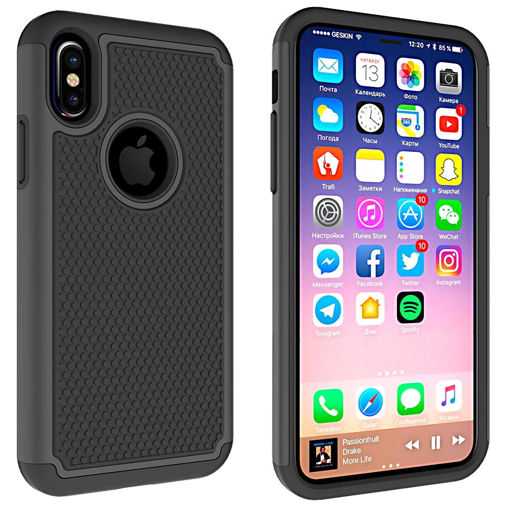 Ball Grain Hybrid Plastic Silicone Case For iPhone X Xs 4s 5c 5s 6s 6 7 8 Plus Shockproof Cover