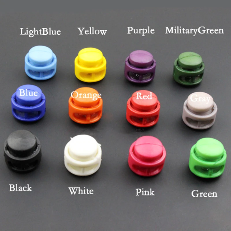 10pcs 16*17mm Multi Colors Plastic Paracord Cord Lock Clamp 2 Hole Toggle Clip Stopper Shoelace Cord Buckles Bag Parts Accessori