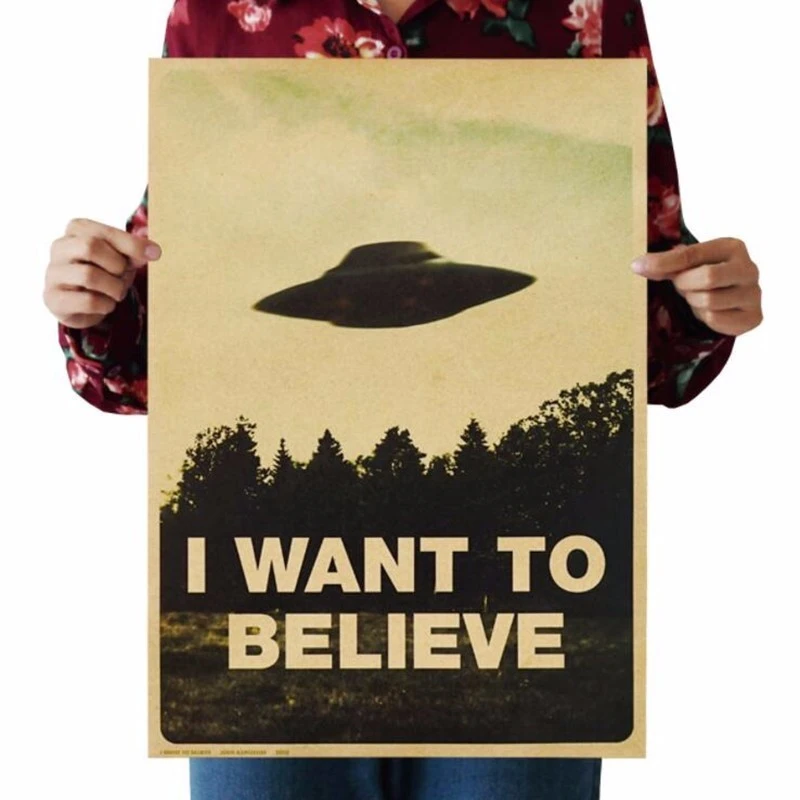 51.5x36cm Vintage Classic Movie The X-Files I Want To Believe Poster Retro Wall Decor Bar Home Decor Wall Decals Wall Sticker