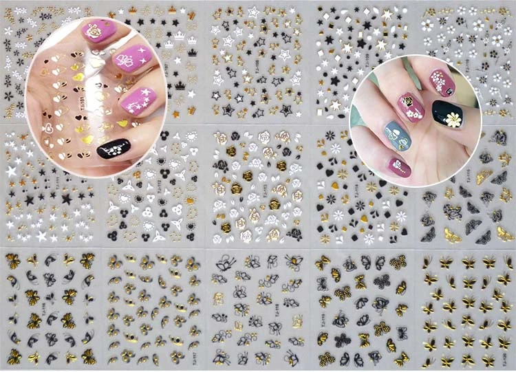 Adhesive Sticker 1 Set 30 Designs 3d Gold 3 Colors Flower Butterfly 3d Nail Art Stickers Decals Self Adhesive Nail Decorations