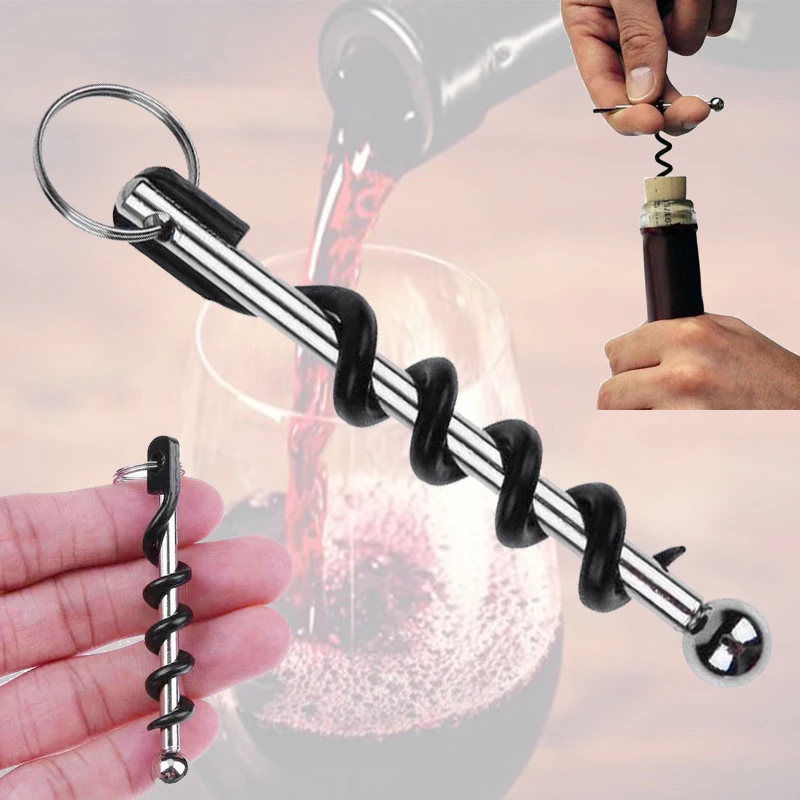 Mini Pocket Red Wine Bottle Corkscrew Beer Cap Opener Keychain Key Ring Creative Multifunctional Stainless Steel Bottle Opener