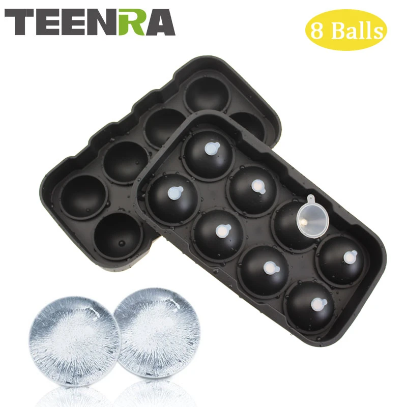 TEENRA 1Pcs 8 Cavity Ice Ball Tray Silicone Ice Cube Ball Frozen Ice Sphere Mold Round Cube Tray Form Silicone Mold Pop Mold