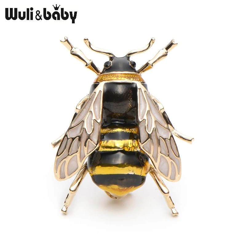Wuli&Baby Enamel Bumblebee Brooches Men Women's Alloy Yellow Bee Insect Brooch Christmas Gift Broche Banquet Pins