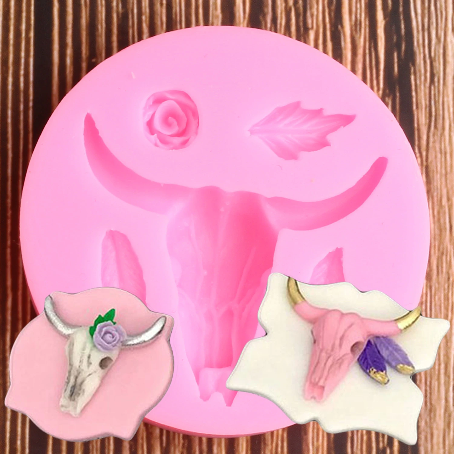 Bull Head Silicone Mold Leaf Rose Flower Fondant Molds Cupcake Decorating Tools Polymer Clay Mould Chocolate Candy Gumpaste Tool