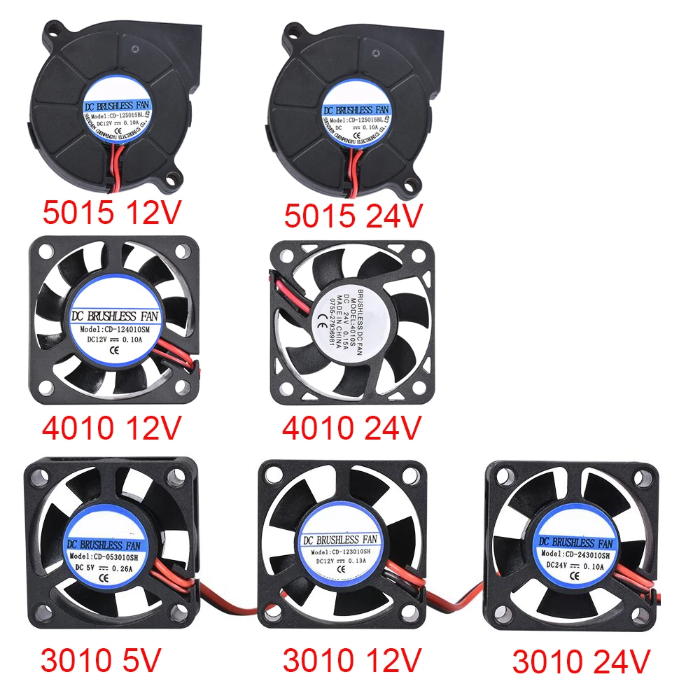 3D Printer Parts 3010/4010/5015 Cooling Fan 5V/12V/24V Brushless Fan Blower Fan For V6 J-head Bowden Extruder Reprap Turbo Fan