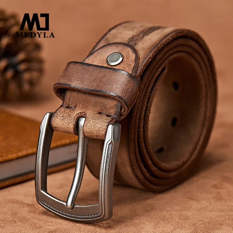 MEDYLA  Men Belt Alloy Pin Buckle Advanced Leather Belts Jeans Casual Original Cowhide Waistband Youth belt Handmade MD567