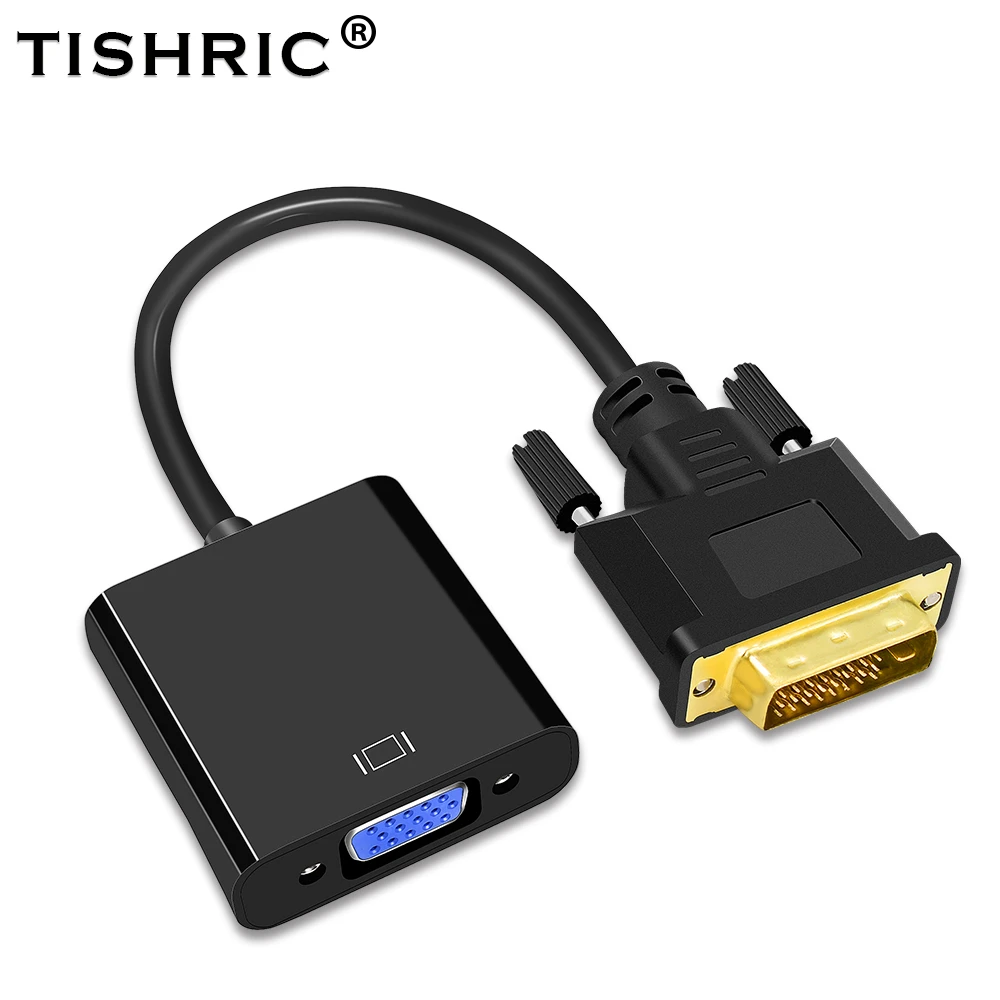 TISHRIC DVI-D DVI To VGA Adapter Video Cable Converter 24+1 25Pin DVI-D To VGA 15Pin Active 1080P For Projector TV PS3 PS4 PC