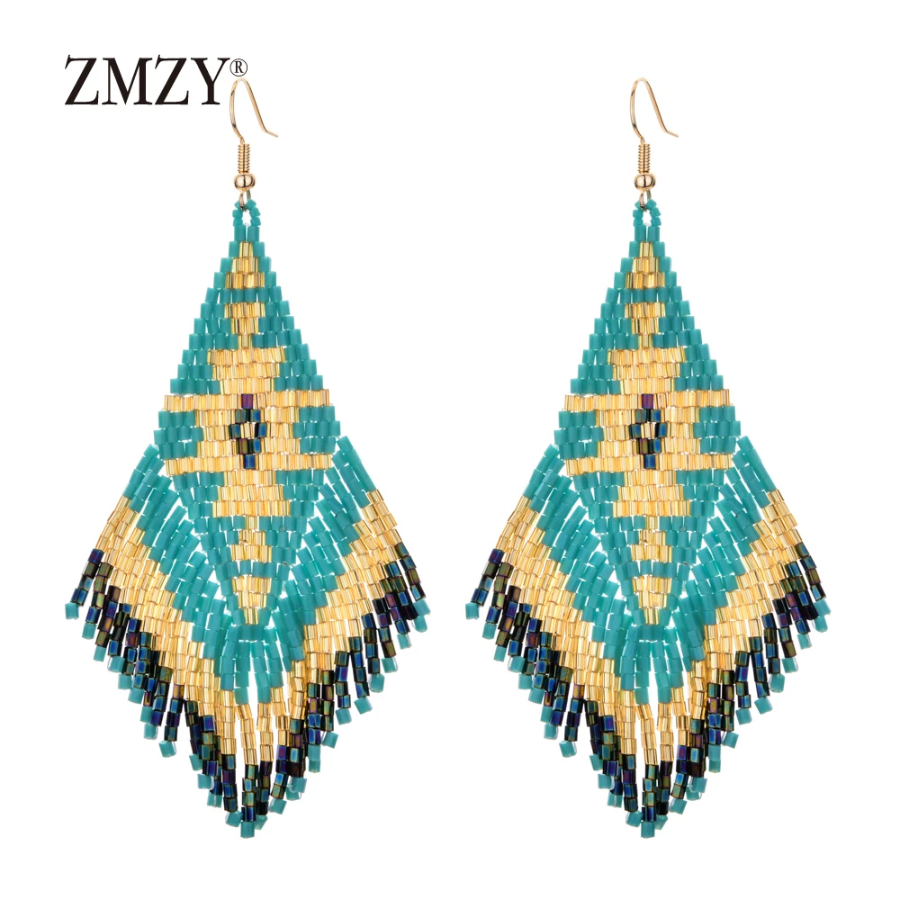 ZMZY Ethnic Earings Fashion Jewelry Boho Drop Earrings for Women Bohemian Long Tassel Crystal Bead Handmade Earring Fringe Gifts