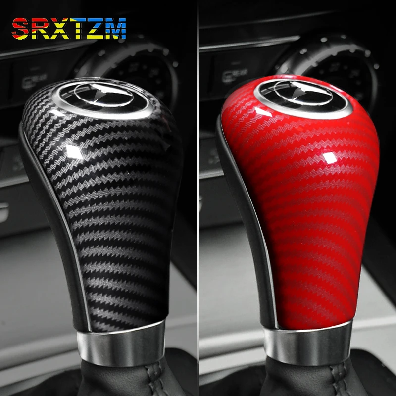 SRXTZM ABS Carbon Grain Gear Sticker Shift Knob Gaiter Frame Boot Cover For Mercedes Benz w204 w212 C E A G class CLS Black Red