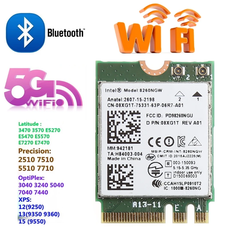 Dual Band 2.4+5GHZ 867M Bluetooth V4.2 NGFF M.2 WLAN Wifi Wireless Card Module For Intel 8260 AC DELL 8260NGW DP/N 08XJ1