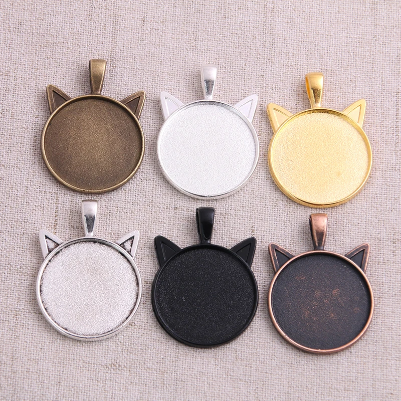 4pcs 25mm Inner Size 6 Colors Plated Cat pattern series Fit 25mm Glass Cabochon Base Setting Tray;Lose Money Promotion
