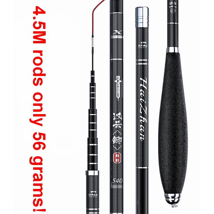 ZZZ HZ Hanyon Series 3.6m 3.9m 4.5m 4.8m Telescopic Fishing Rod Middle Fast Super Light Carbon Fiber 5.4M Weigh 83g with 2 Tips