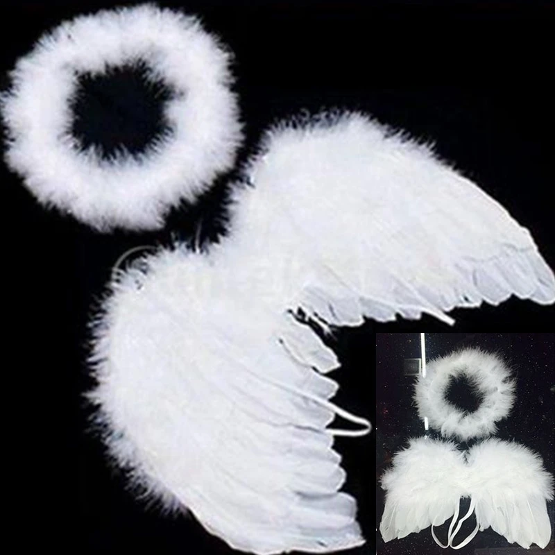 Lovely Baby Kids White Feather Angel Wings with Headband Headwear for Birthday Party Decoration Hot Sale 1 Set