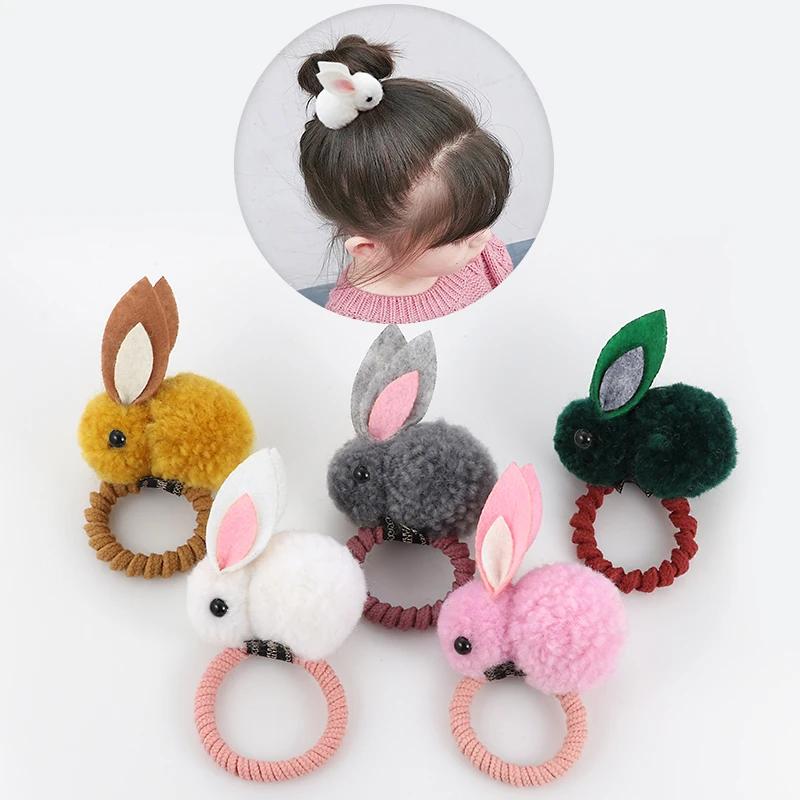 Cute animal hair ball rabbit hair ring girls rubber band elastic hair bands Korean headwear children hair Accessories ornaments