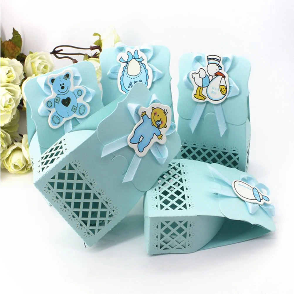 12pcs/lot Baby Shower candy box Cute boy and girl Paper Baptism Kid Birthday Favors Gift Sweet Bag Event Party Supplies Decor