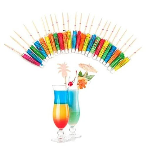 New 50Pcs Retro Mini Mixed Bright Color Umbrellas Parasol Snack Cocktail Creative Party Pick Decoration