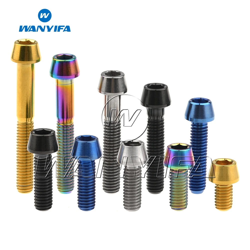 Wanyifa Titanium Bolt M6x 10 15 16 18 20 25 30 35 40 45 50 55 60 65mm Taper Head Allen Key Screw for Bicycle Headset Brake Bolt