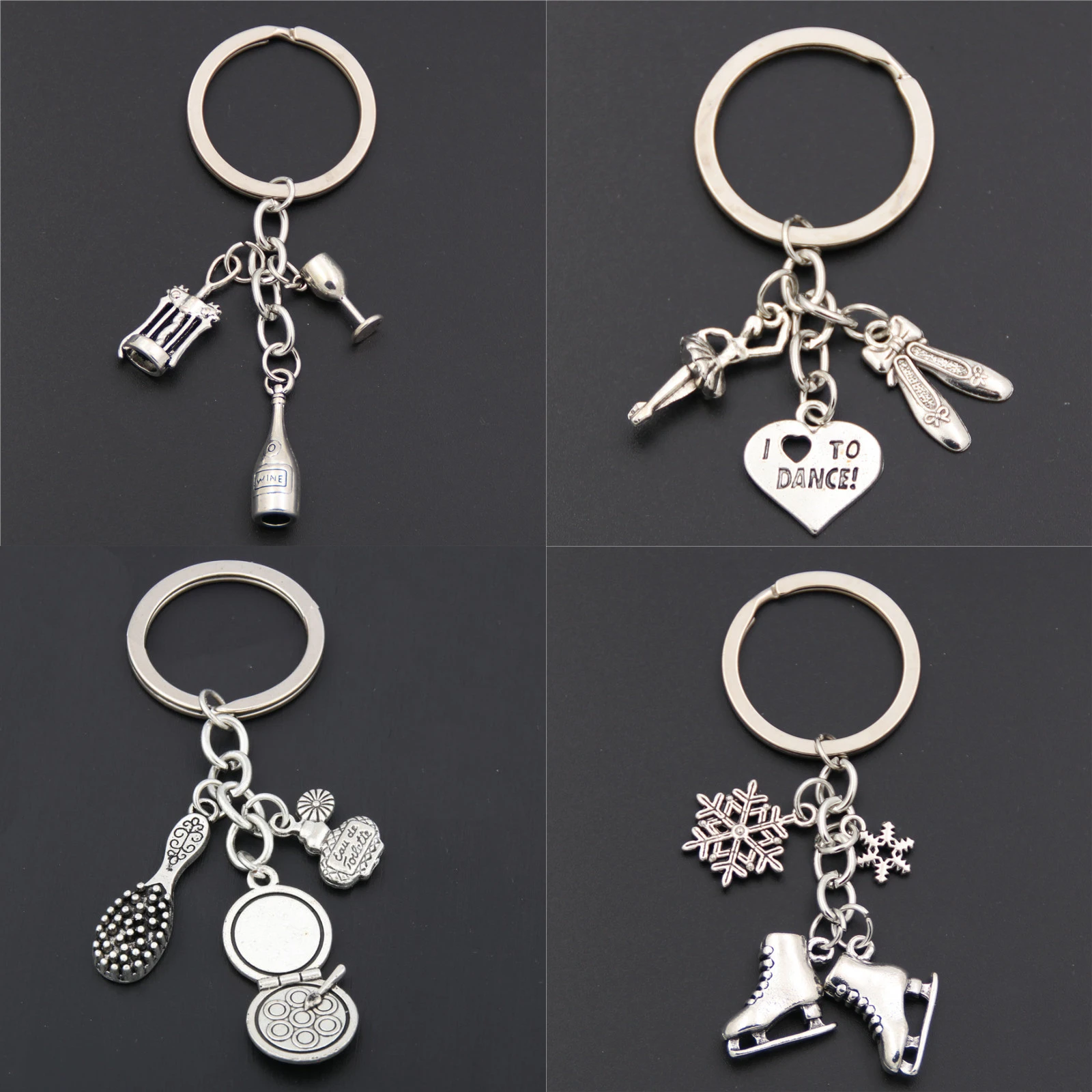 1pc  L Love To Dance Keychains Skating Shoes Charms Makeup Pendant Wine Keyring For Women Tennis Jewelry