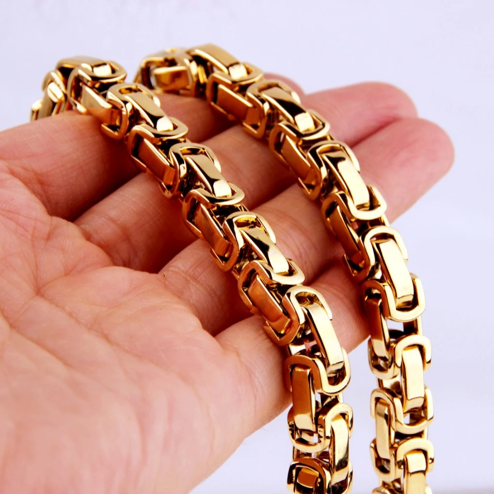 5/6/8mm Any Length Gold Tone Byzantine Stainless Steel Necklace Boys Mens Chain Necklace Fashion jewelry