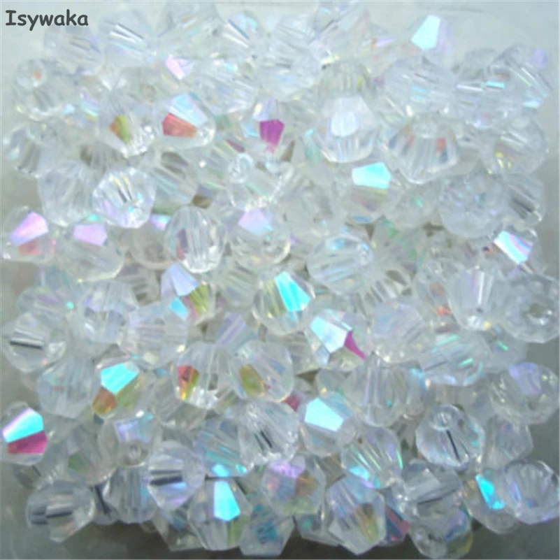 Isywaka Sale White AB Color 100pcs 4mm Bicone Austria Crystal Beads charm Glass Beads Loose Spacer Bead for DIY Jewelry Making